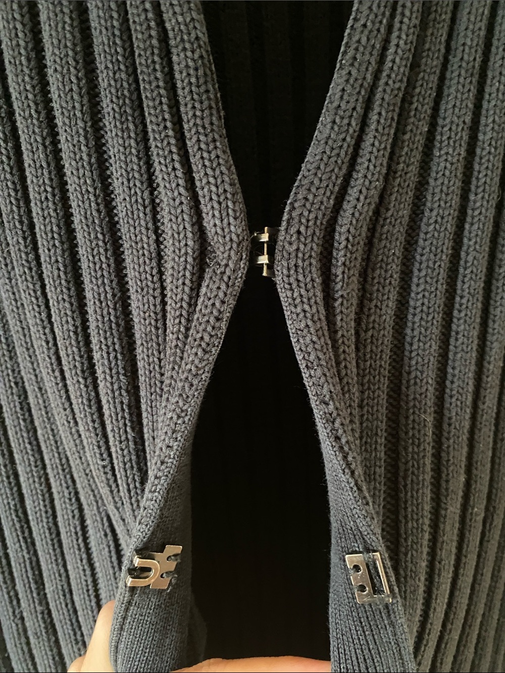 INC International Concepts Navy Black Ribbed Hooded Long Cardigan - Picture 3 of 3